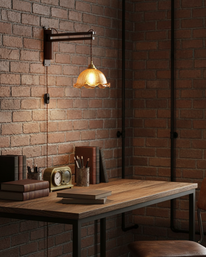 Madeleine Vintage Plug-In Wall Lamp with Adjustable Arm and Frosted Glass