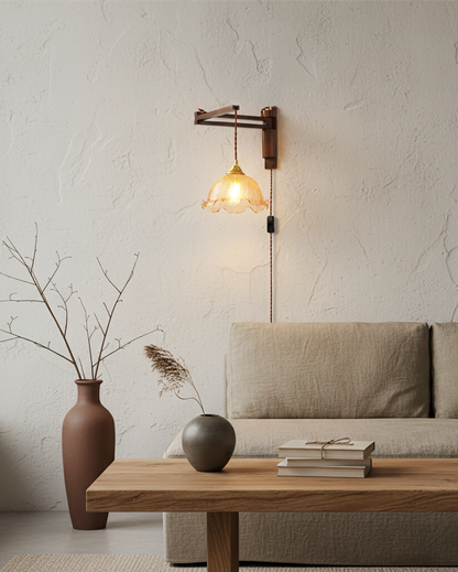 Madeleine Vintage Plug-In Wall Lamp with Adjustable Arm and Frosted Glass