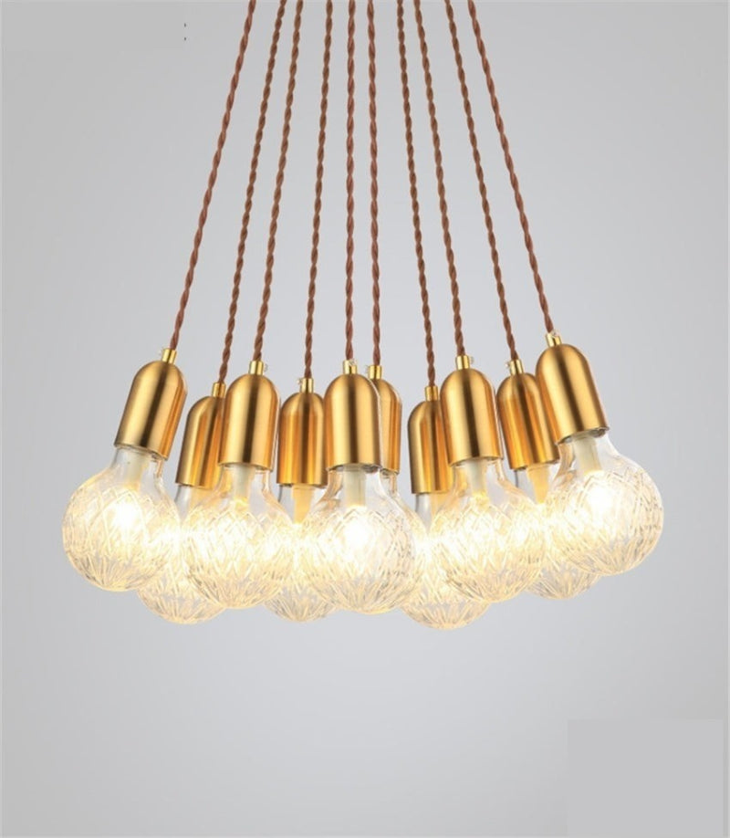 Camille Minimal Gold Crystal Glass LED Pendant Light Twisted Cord Fixture