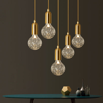 Camille Minimal Gold Crystal Glass LED Pendant Light Twisted Cord Fixture