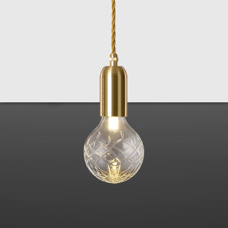 Camille Minimal Gold Crystal Glass LED Pendant Light Twisted Cord Fixture