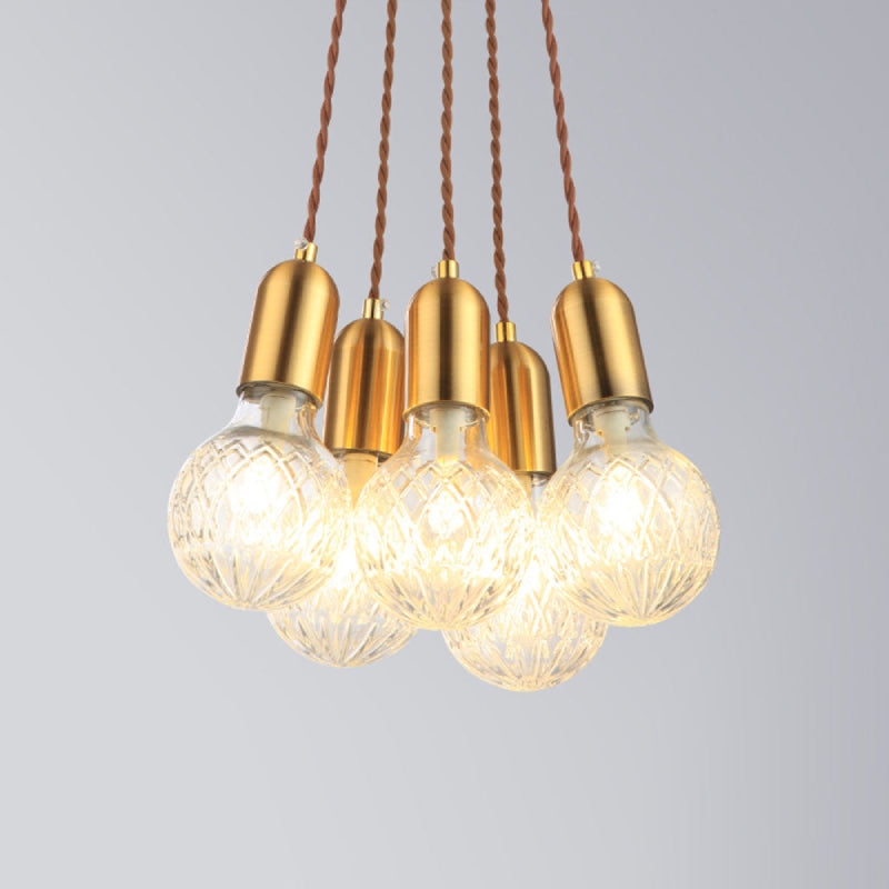 Camille Minimal Gold Crystal Glass LED Pendant Light Twisted Cord Fixture