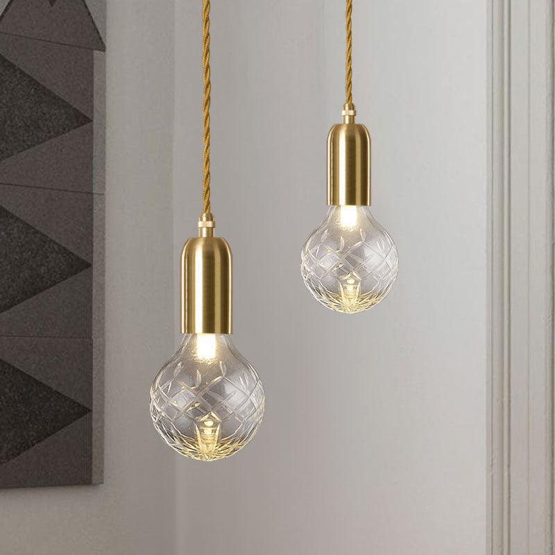 Camille Minimal Gold Crystal Glass LED Pendant Light Twisted Cord Fixture