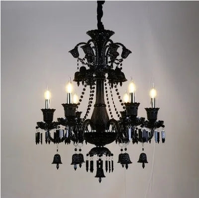 Lustre bougie cristal noir pour salon et restaurant