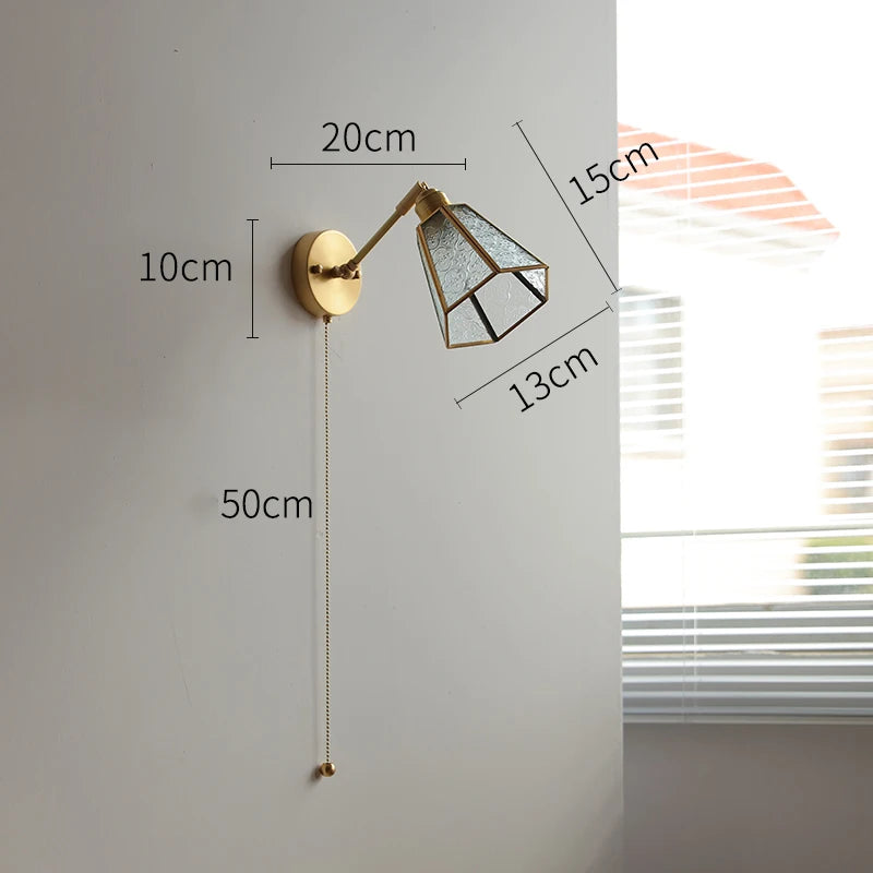 Applique Murale LED Élise Verre Vert Cuivre avec Interrupteur à Chaînette