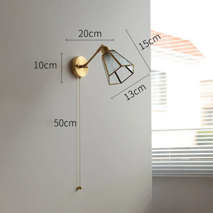 Applique Murale LED Élise Verre Vert Cuivre avec Interrupteur à Chaînette