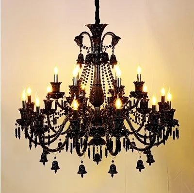Lustre bougie cristal noir pour salon et restaurant