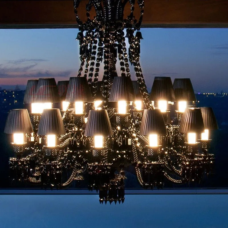 Lustre bougie cristal noir pour salon et restaurant