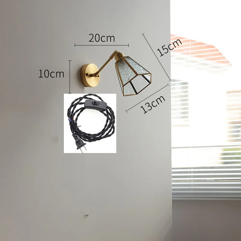 Applique Murale LED Élise Verre Vert Cuivre avec Interrupteur à Chaînette