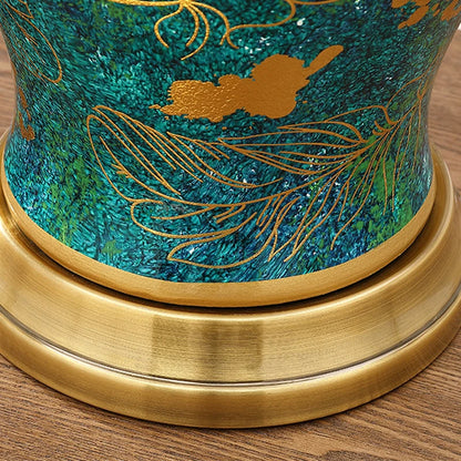 Retro Green Ceramic Table Lamp with Fabric Shade for Bedroom Living Room