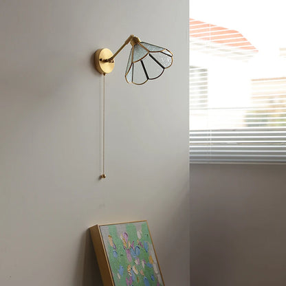 Applique Murale LED Élise Verre Vert Cuivre avec Interrupteur à Chaînette