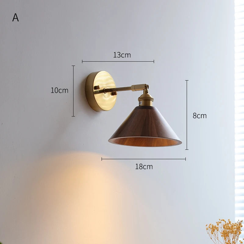 Sophie Adjustable Wood Wall Lamp with Copper Arm Switch
