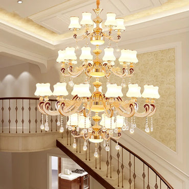 Grand lustre en cristal pour villa duplex et éclairage de hall d'hôtel