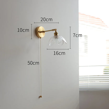 Applique Murale LED Élise Verre Vert Cuivre avec Interrupteur à Chaînette