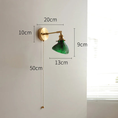 Applique Murale LED Élise Verre Vert Cuivre avec Interrupteur à Chaînette