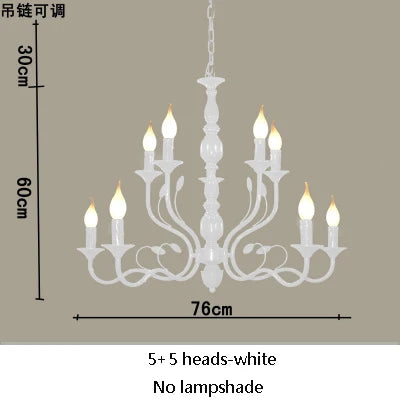 Lustre rustique de luxe en fer forgé avec lumières LED bougies bleues pour salon
