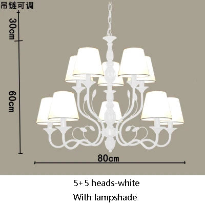 Lustre rustique de luxe en fer forgé avec lumières LED bougies bleues pour salon