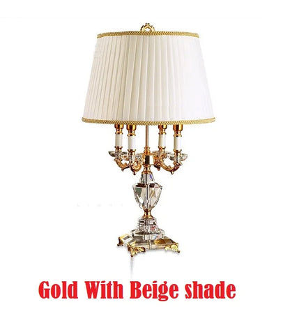 Lampe de table LED de luxe en cristal avec abat-jour en tissu pour chambre à coucher et chambre d'hôtel