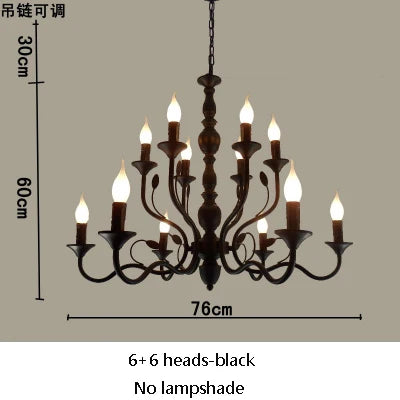 Lustre rustique de luxe en fer forgé avec lumières LED bougies bleues pour salon