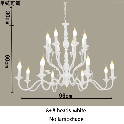 Lustre rustique de luxe en fer forgé avec lumières LED bougies bleues pour salon