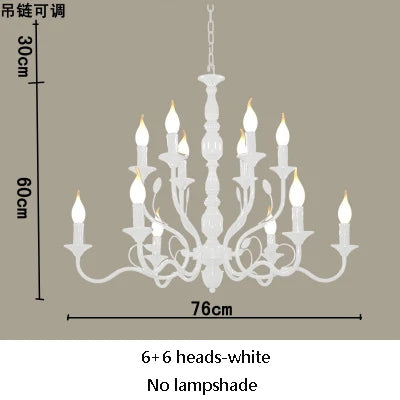 Lustre rustique de luxe en fer forgé avec lumières LED bougies bleues pour salon
