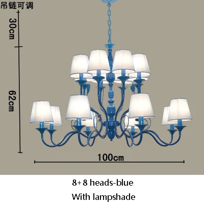 Lustre rustique de luxe en fer forgé avec lumières LED bougies bleues pour salon