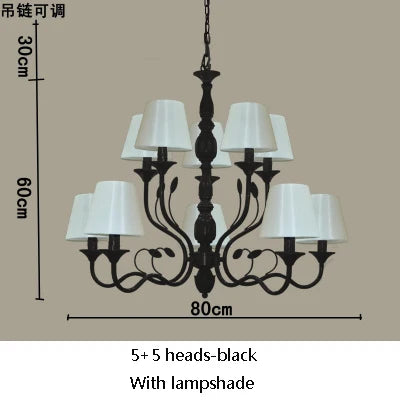 Lustre rustique de luxe en fer forgé avec lumières LED bougies bleues pour salon