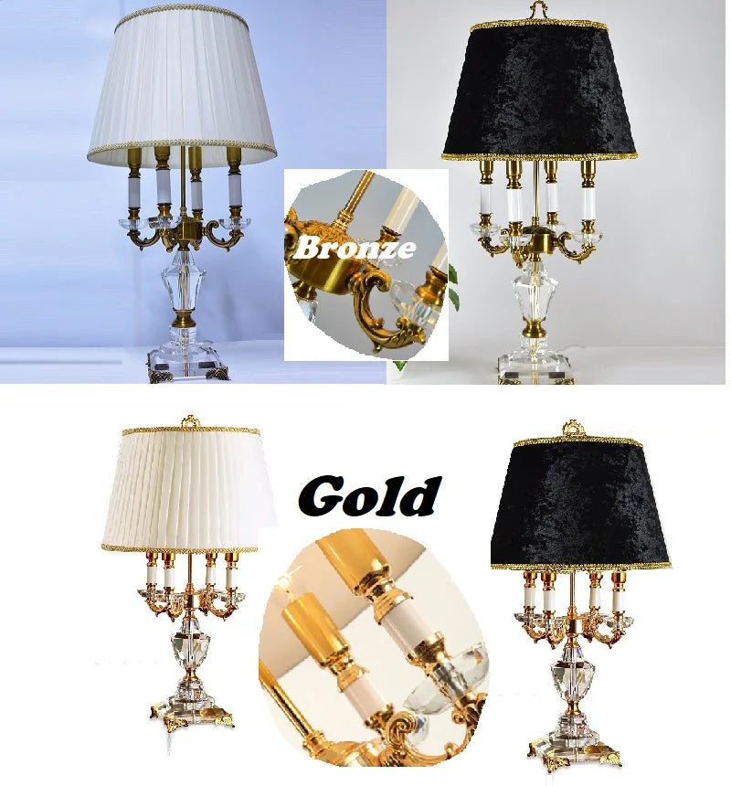 Lampe de table LED de luxe en cristal avec abat-jour en tissu pour chambre à coucher et chambre d'hôtel