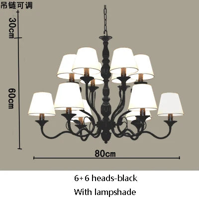 Lustre rustique de luxe en fer forgé avec lumières LED bougies bleues pour salon