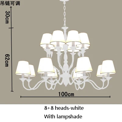 Lustre rustique de luxe en fer forgé avec lumières LED bougies bleues pour salon