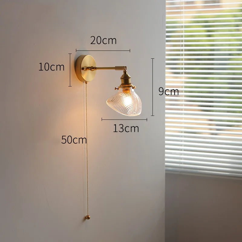 Applique Murale LED Élise Verre Vert Cuivre avec Interrupteur à Chaînette