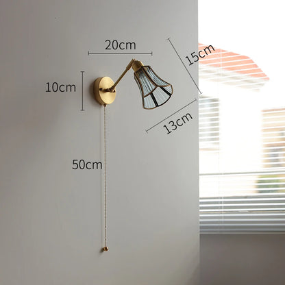 Applique Murale LED Élise Verre Vert Cuivre avec Interrupteur à Chaînette