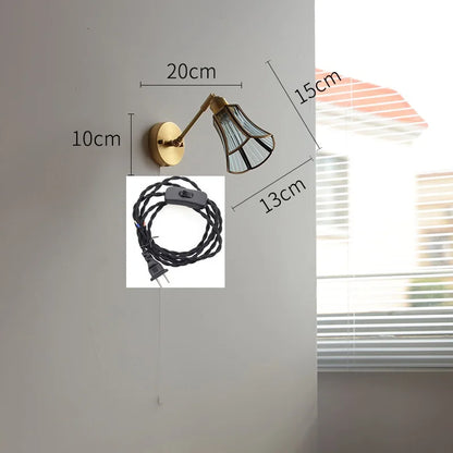 Applique Murale LED Élise Verre Vert Cuivre avec Interrupteur à Chaînette