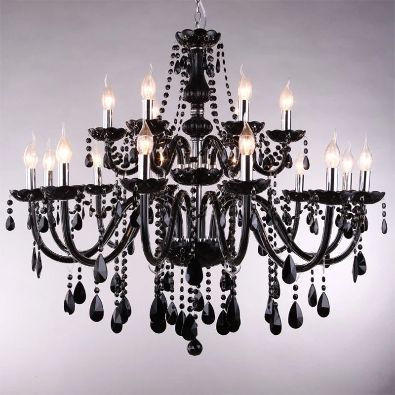 Lustre en cristal bougie noire pour l'éclairage de chambre à coucher et de restaurant