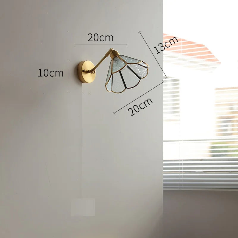 Applique Murale LED Élise Verre Vert Cuivre avec Interrupteur à Chaînette