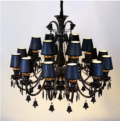 Lustre bougie cristal noir pour salon et restaurant