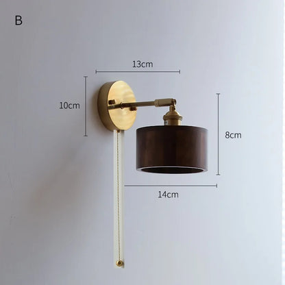 Sophie Adjustable Wood Wall Lamp with Copper Arm Switch