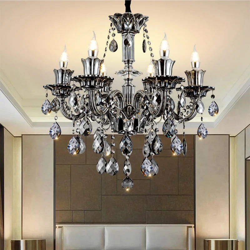 Modern Candle Crystal Chandelier Light for Living Room and Bedroom