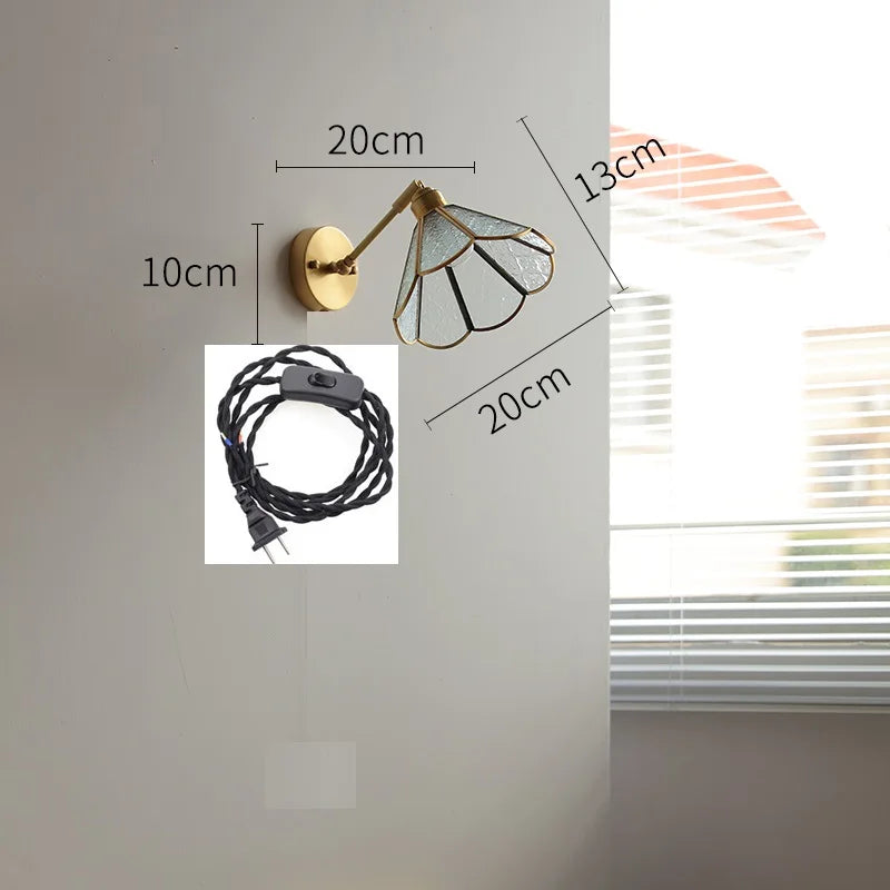 Applique Murale LED Élise Verre Vert Cuivre avec Interrupteur à Chaînette