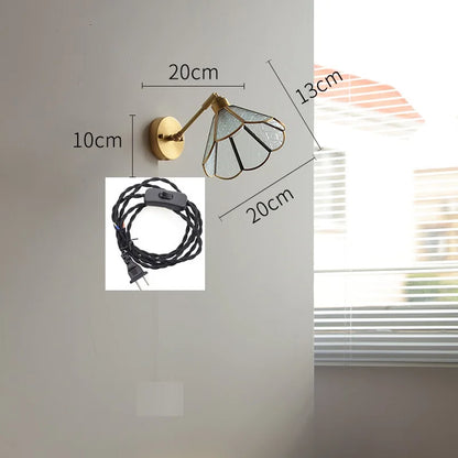 Applique Murale LED Élise Verre Vert Cuivre avec Interrupteur à Chaînette