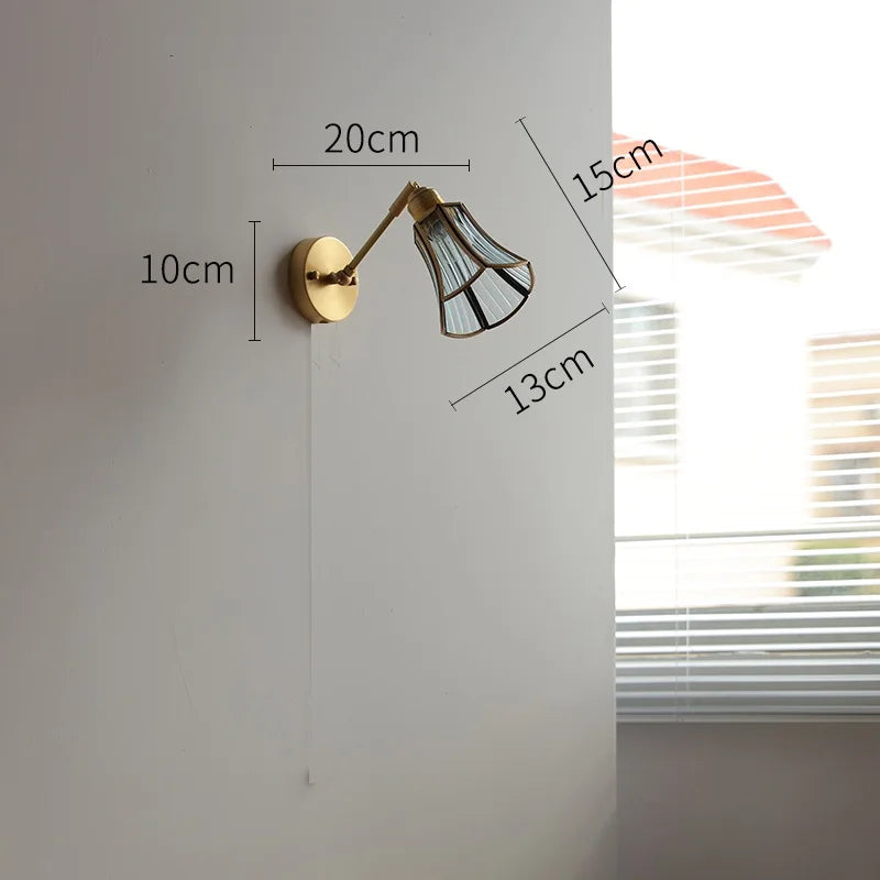 Applique Murale LED Élise Verre Vert Cuivre avec Interrupteur à Chaînette