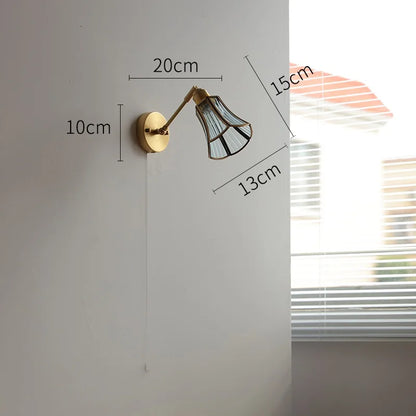 Applique Murale LED Élise Verre Vert Cuivre avec Interrupteur à Chaînette