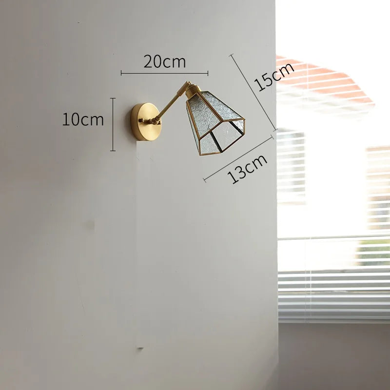 Applique Murale LED Élise Verre Vert Cuivre avec Interrupteur à Chaînette