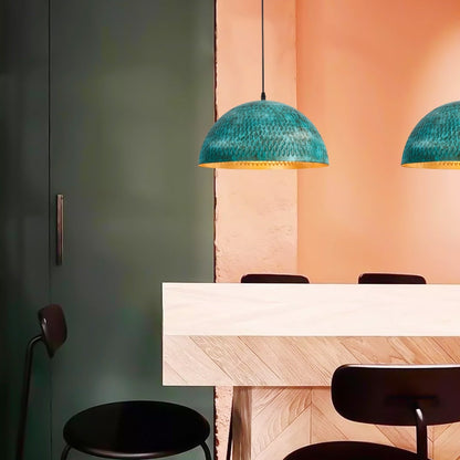 Élise Industrial Gleamer Teal Brass Pendant Light