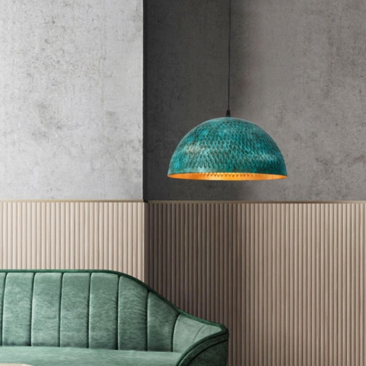 Élise Industrial Gleamer Teal Brass Pendant Light