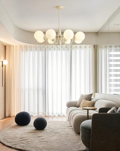 Élodie Glass Chandelier, Elegant Cream and White Globe Design