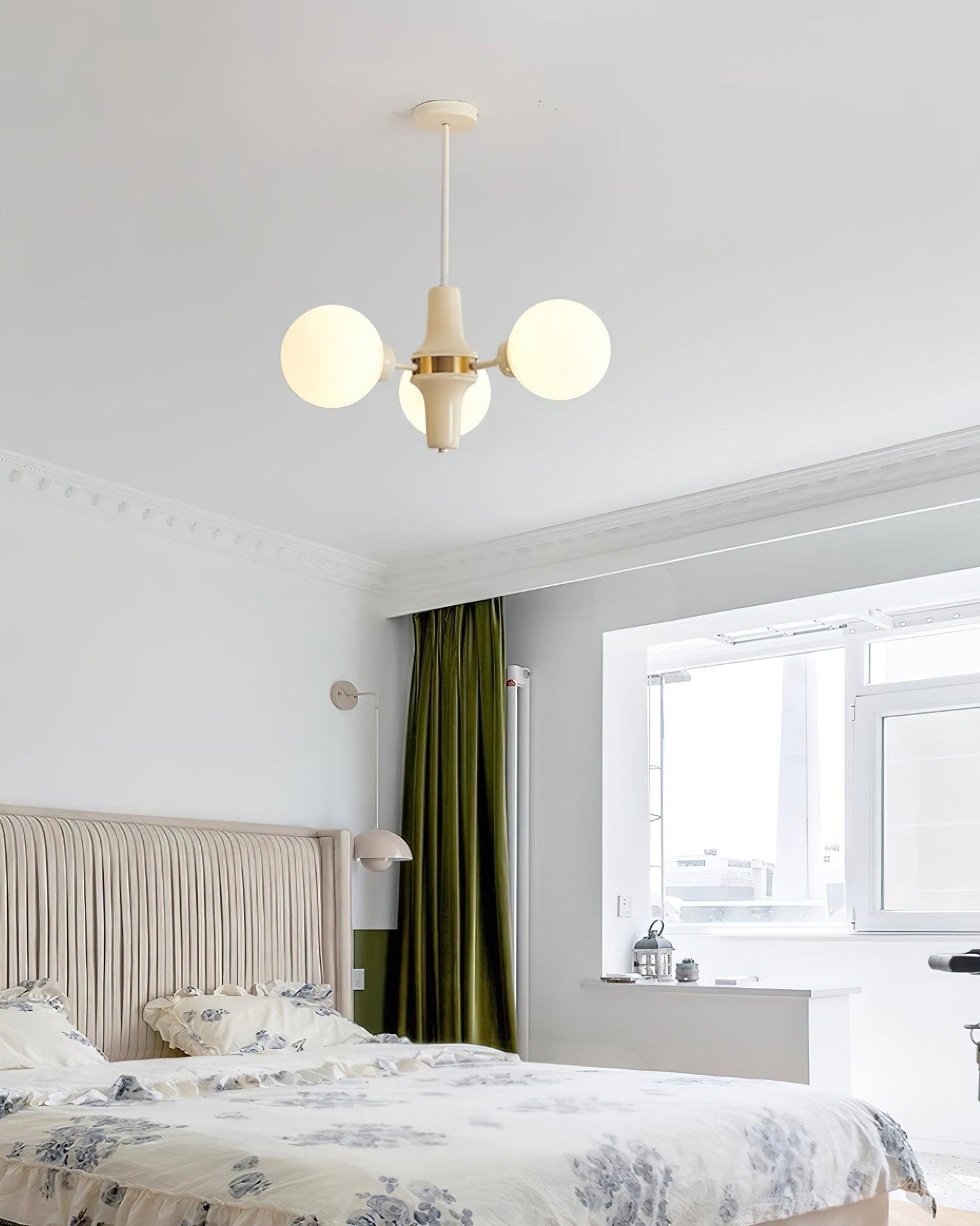 Élodie Glass Chandelier, Elegant Cream and White Globe Design
