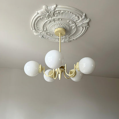 Élodie Glass Chandelier, Elegant Cream and White Globe Design