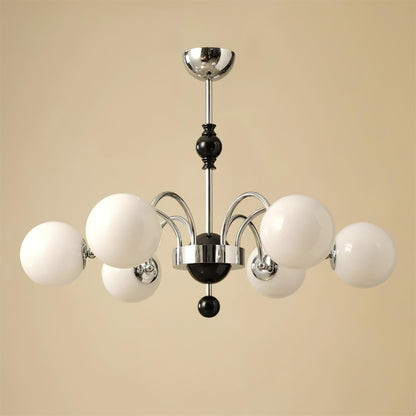Margaux Chandelier, Opal Glass Shades with Wood and Metal Frame