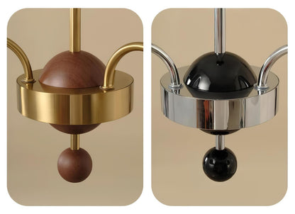 Margaux Chandelier, Opal Glass Shades with Wood and Metal Frame